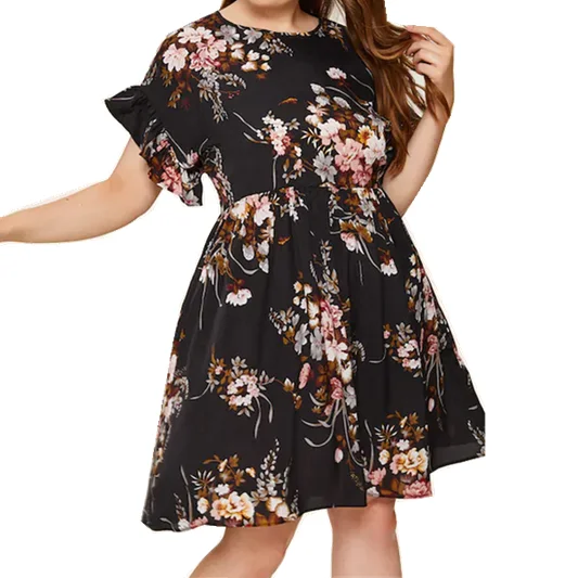fashion wholesale plus size floral print dress
