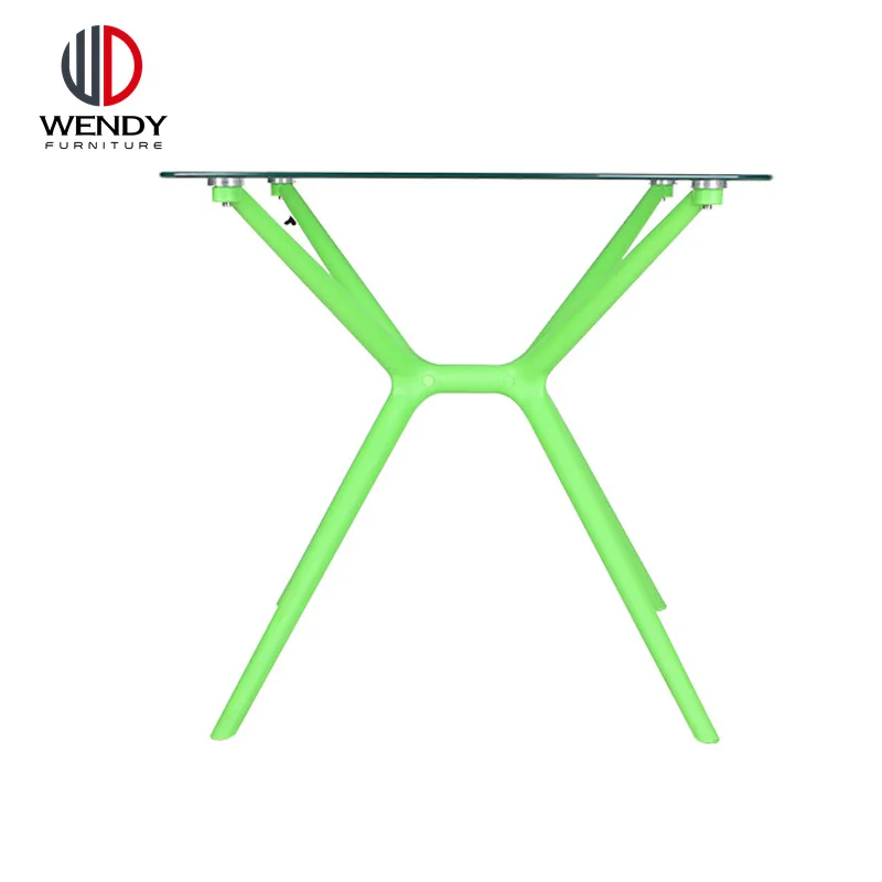 Simple design cheap leisure glass top  plastic leg dining table (60792491433)