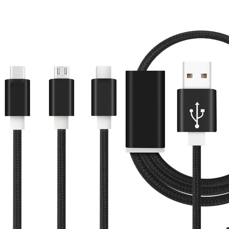 OEM Service 2 meter 5V 2A Android usb cable Nylon braided 3 in 1 USB Mobile Phone Charging Cable