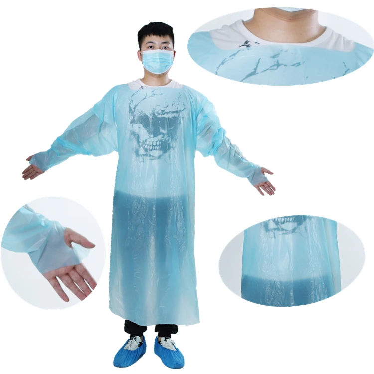 AAMI 2 Disposable CPE gown with thumb hook waterproof  CPE gown