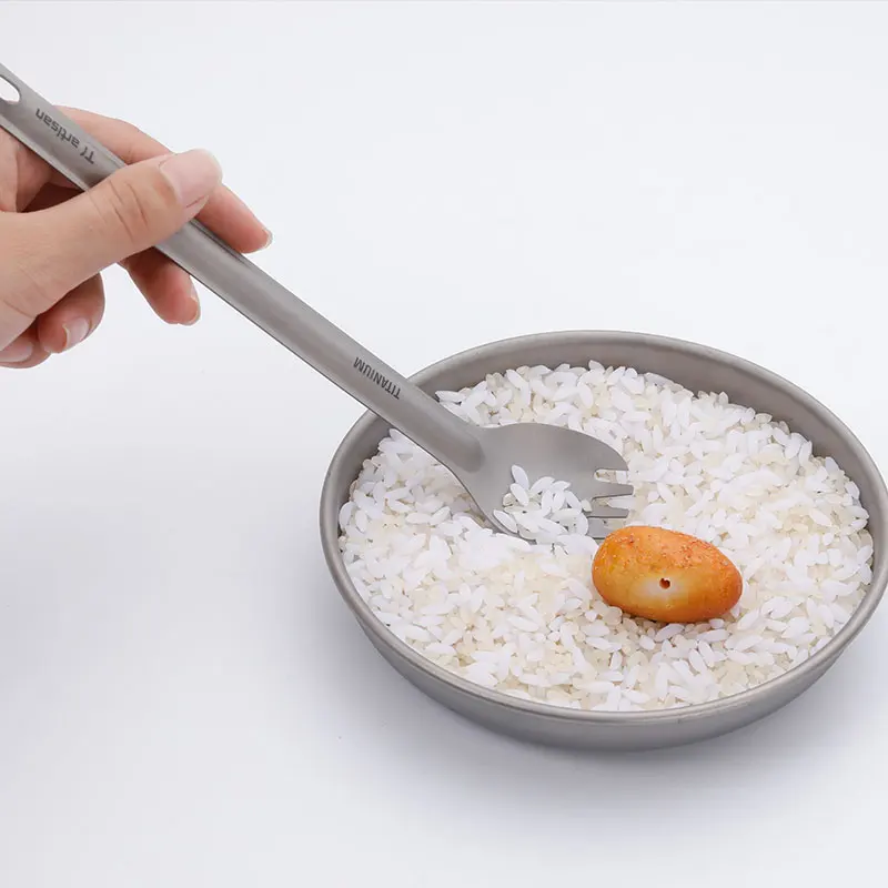 Titanium Long Outdoor Handle Spork with Ultralight Waterproof Bag