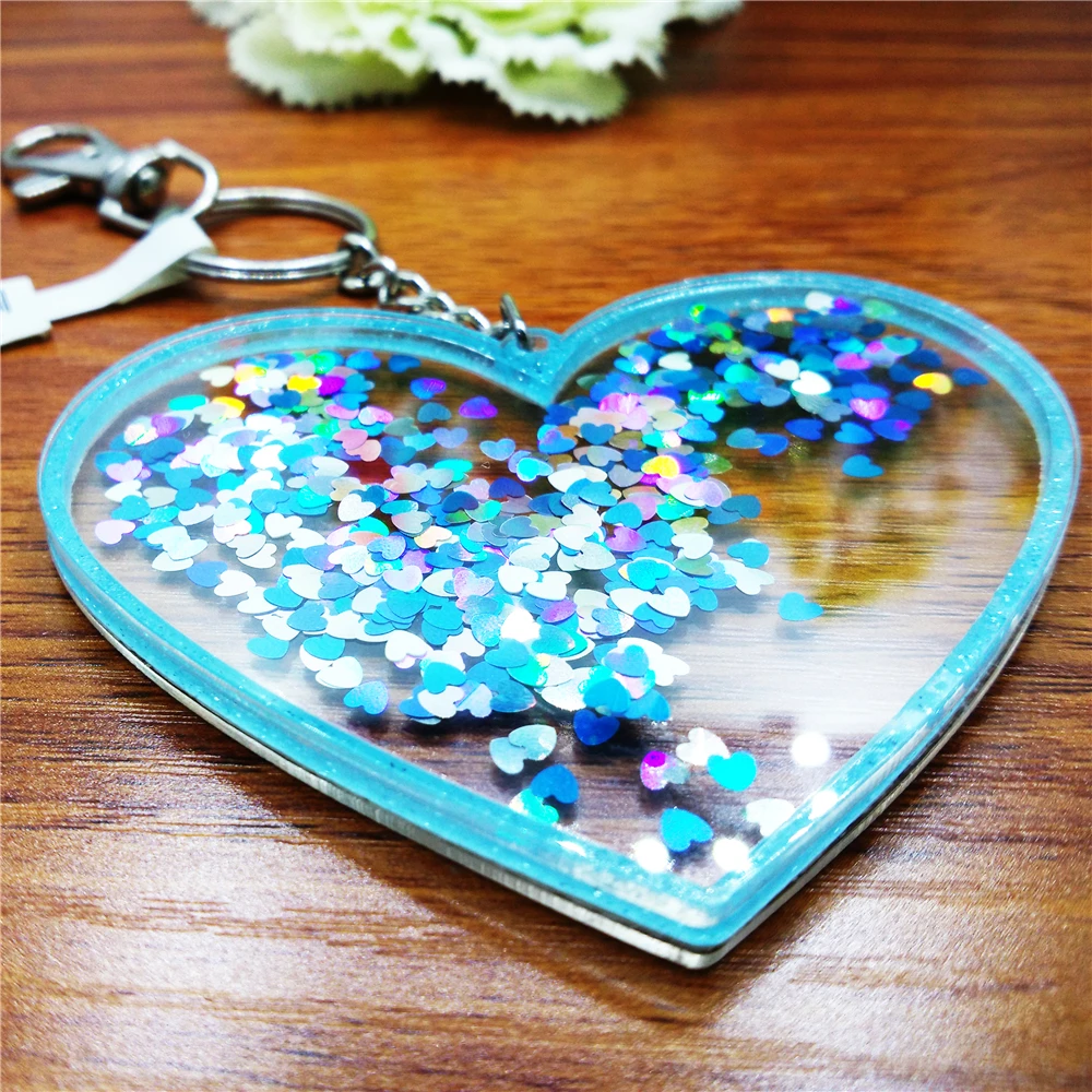 Free Sample Heart Letter Custom Acrylic Keychain Glitter Keychain Charms