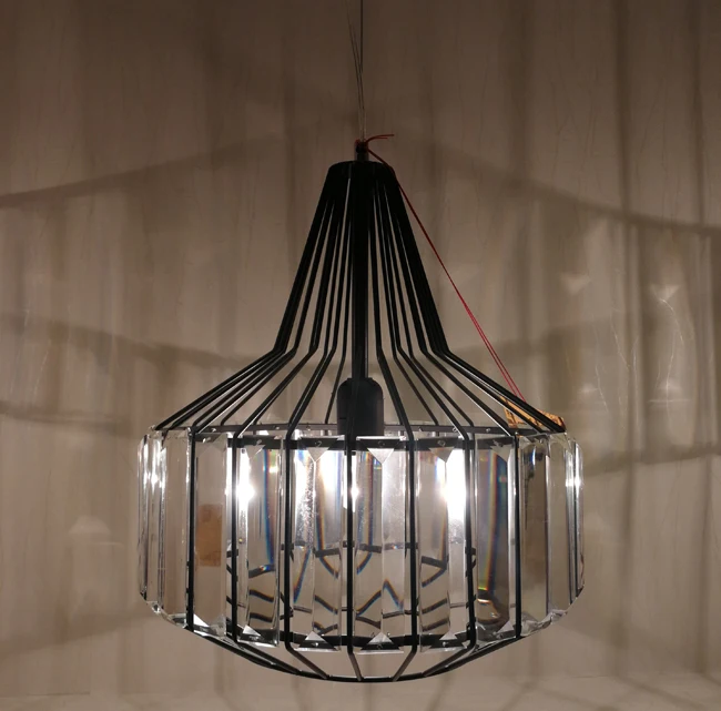 Best Sellers iron cage pendant lamp,Black iron and crystal materials vintage pendant lights (P0900-1 BK)