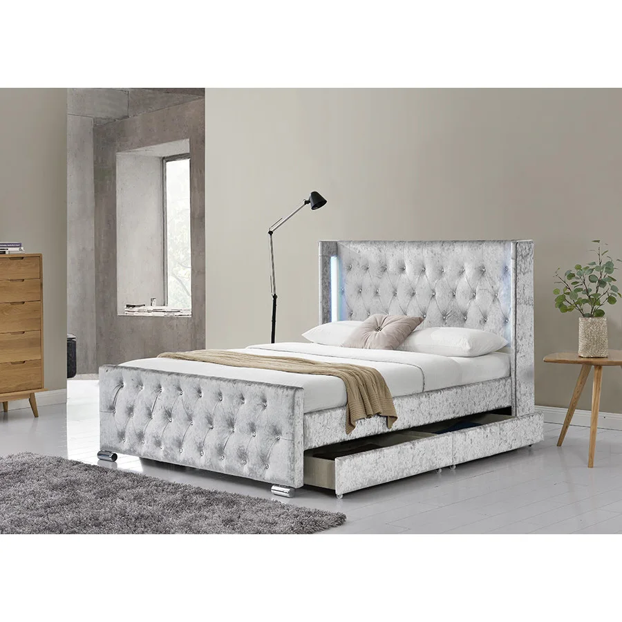 Gas lift LED storage bed with crystal buttons