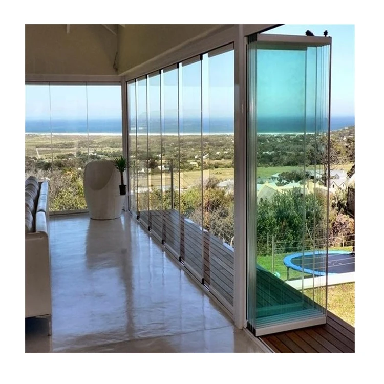 Exterior Frameless Glass Sliding Folding Door with Tempered Glass