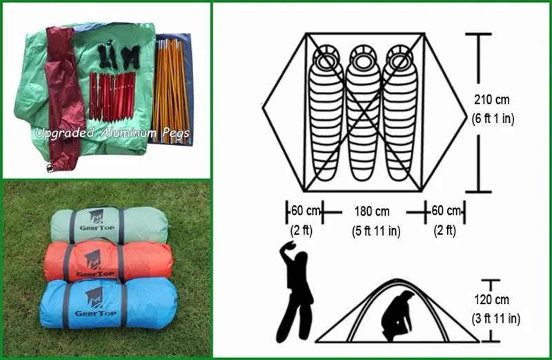 Outdoor Adventure Hiking Waterproof Ultralight 3 Men Tents