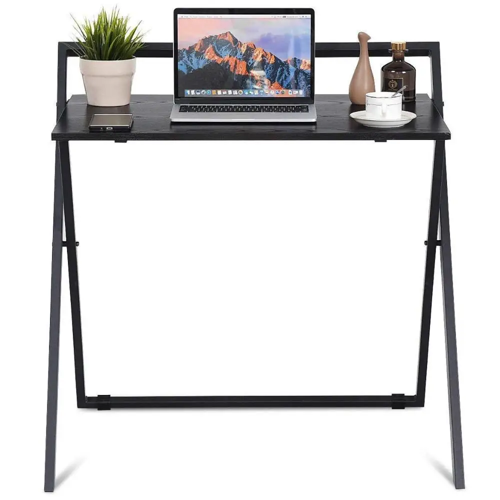 Folding Table Simple Metal Frame Computer Desk Modern Home Office Laptop PC Workstation Compact Study Writing Reading Table for