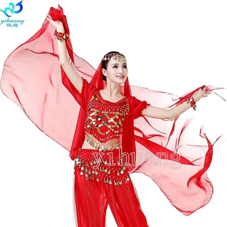 Women Chiffon Belly Dance Silk Veil Belly Dancing Costumes Big Shawl Performance 2.2m Length