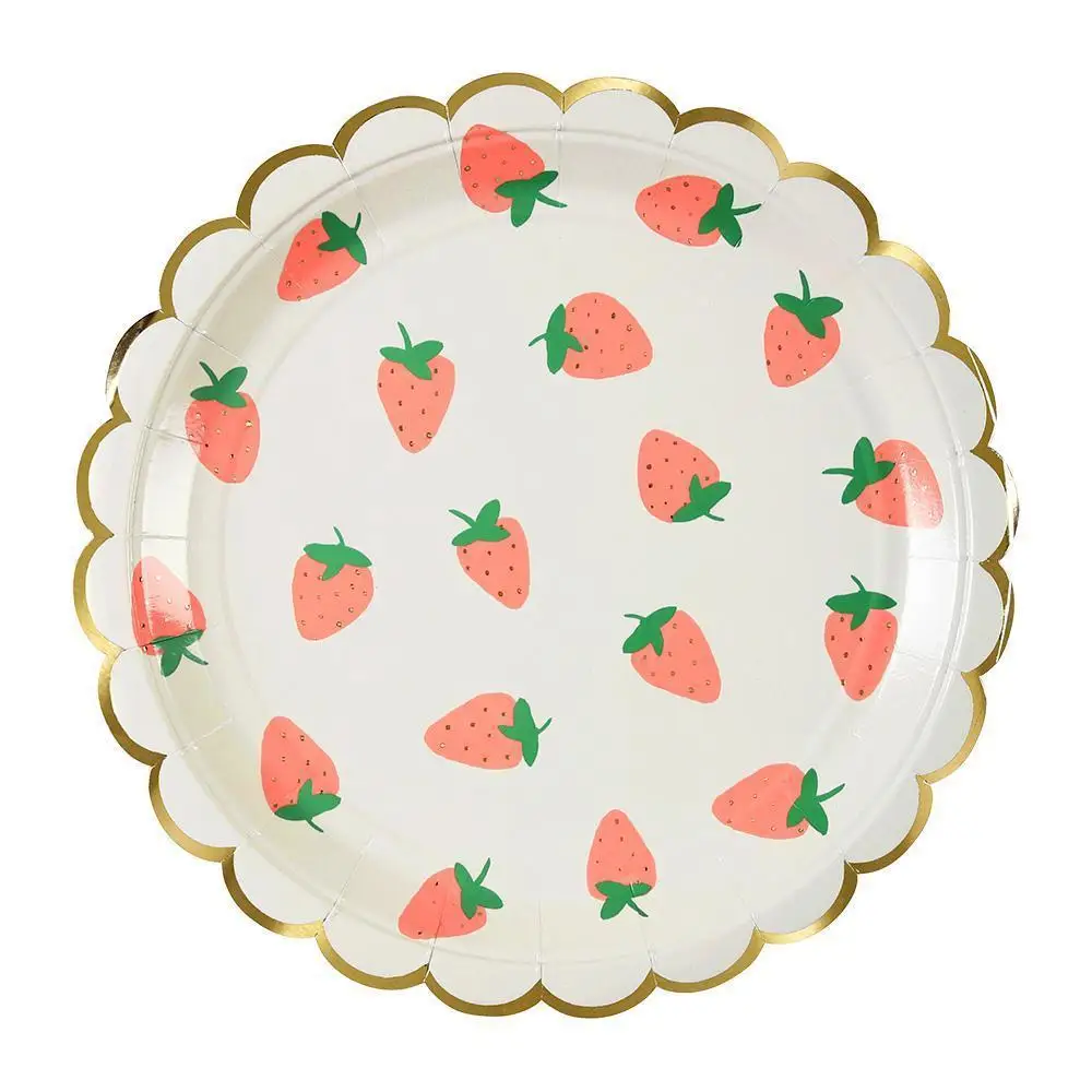 
Reusable Party Tableware Sets Disposable Colorful Strawberry Paper Plates Sets 