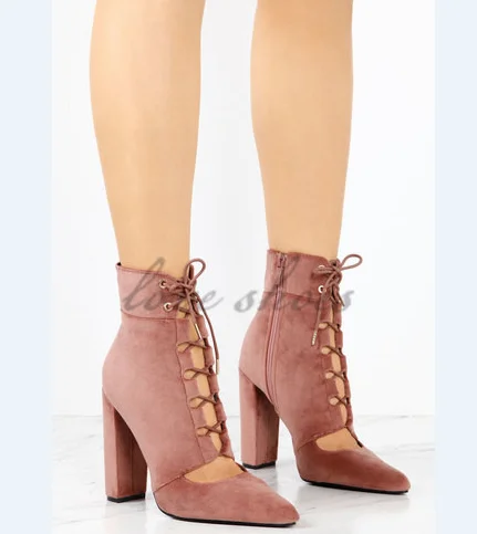 New style fashion Ladies pointed toe cut out ankle boots chunky heel ankle boots for women