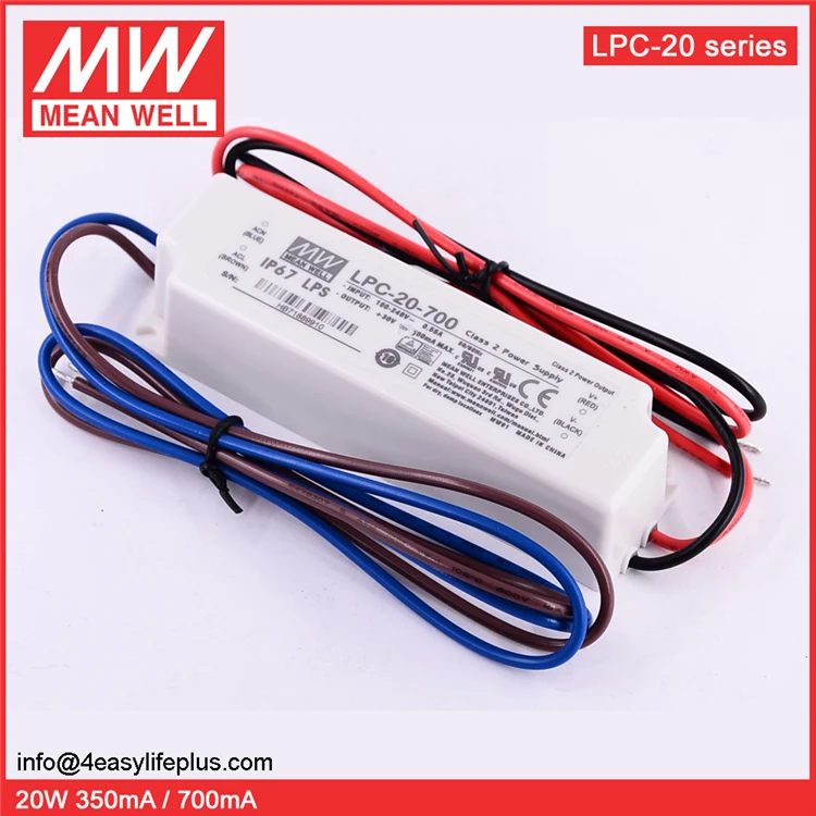 Mean Well 20W Waterproof IP67 LED Driver 350mA LPC-20-350