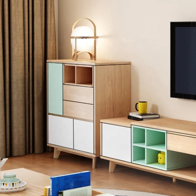 Jieshi Design Nordic Style Youth Living Room Furniture Simple Storage Sideboard Solid Wood