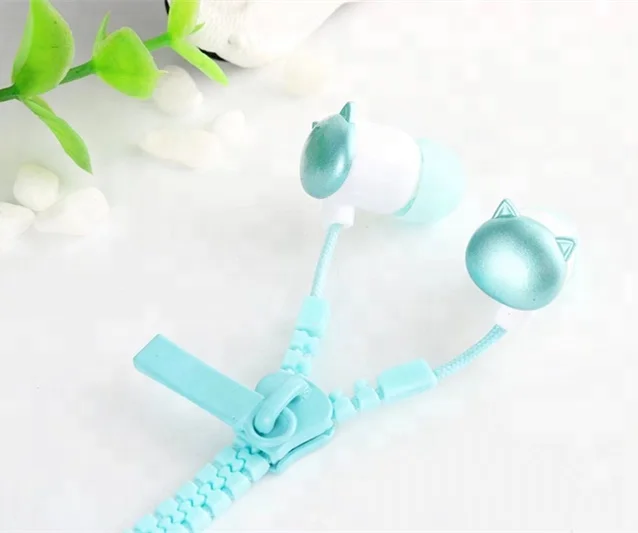 
Cartoon Cat Zipper Headphone with Mic, Plastic 3.5mm Promotion In Ear Micro Earphone Speaker Stereo Wired Earphones 