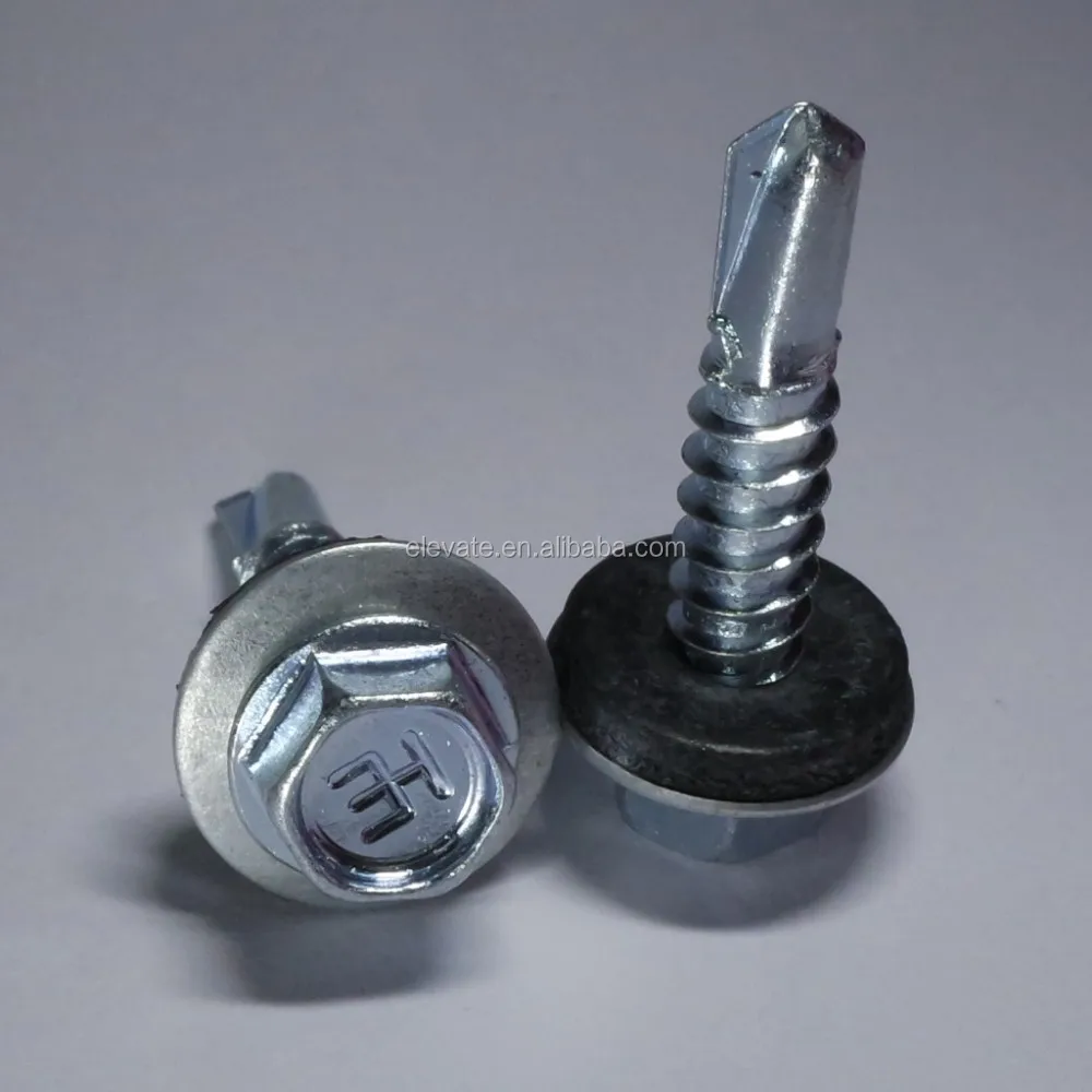 Indented Hex Washer Head BSD Thread No.3 Point BAZ Rubber Washer Self Drilling Screw