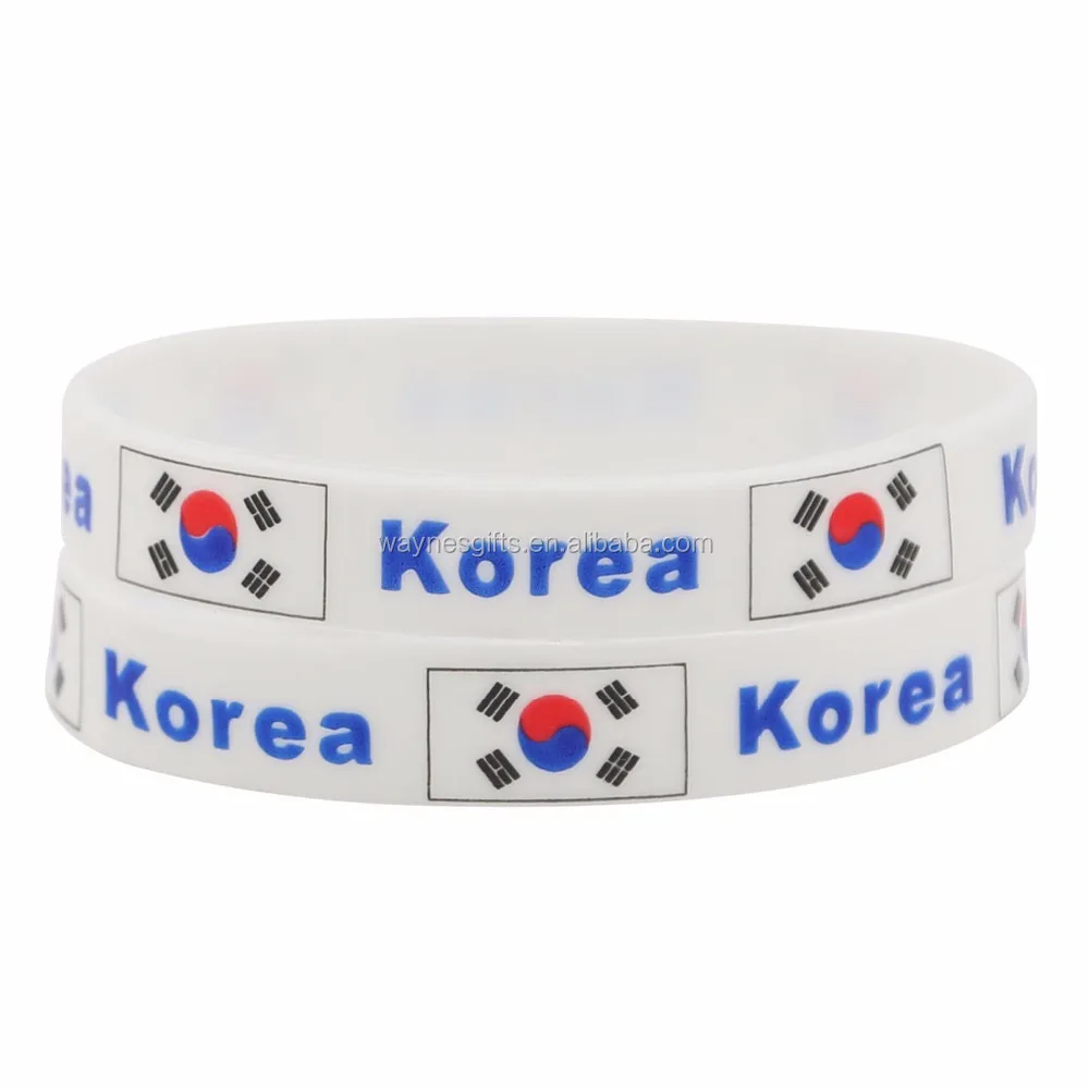 White Silicone Bracelet Wristba Motivational Country Flags Inspired by Korea Adult Promotional Item