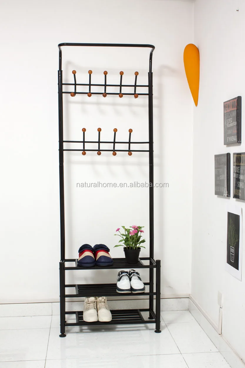 
Home furniture metal hat stands coat hanger stand with shoe rack space saver 