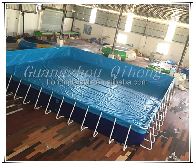 PVC rectangular inflatable metal frame pool, steel swimming pool for water pool slides