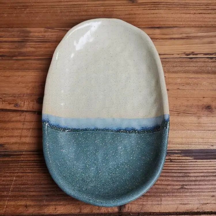 Japanese style ceramic over shape plate stoneware plate reaction glaze sushi plate
