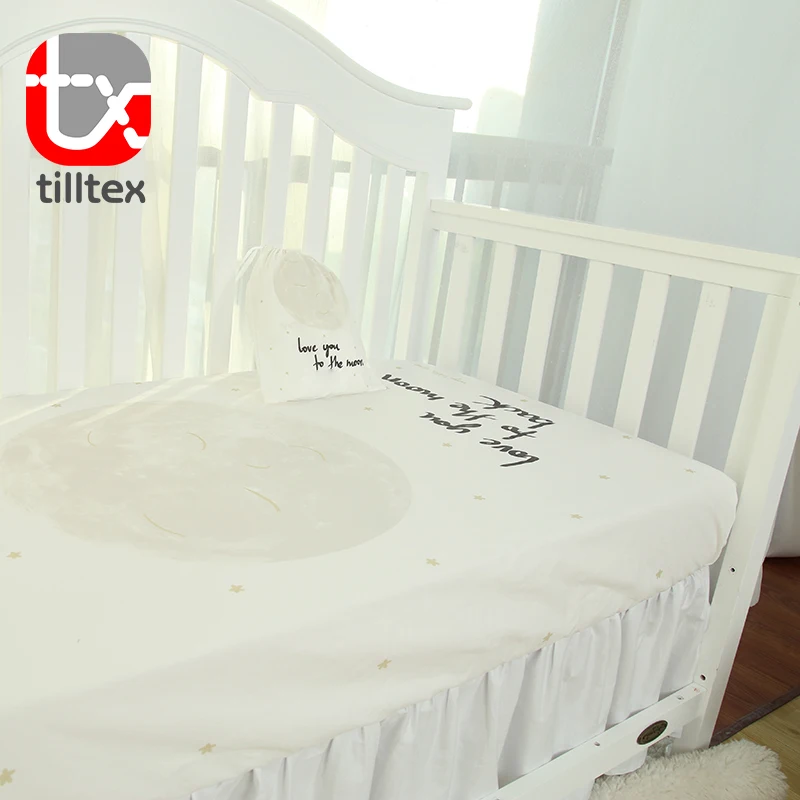 100% Cotton moon printed bursing cot fitted sheets with bag cot baby organic crib sheet
