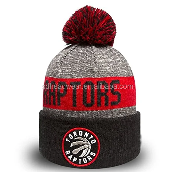 Custom Embroidery 100% Acrylic Sports Team Beanie Knit Bobble Hat