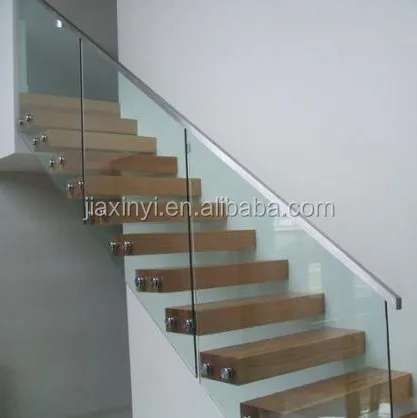 Interior glass railing wood stair kit floating stairs
