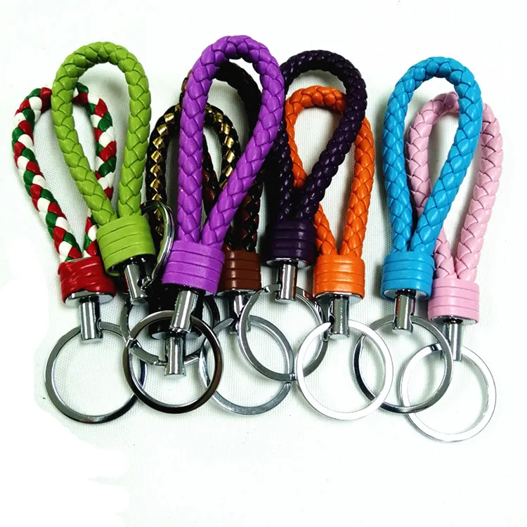 Colorfulbraid  leather key chain & Pompom leather key chain manufactory in Dongguan