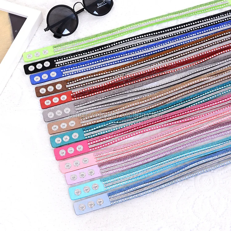 
Double wrap leather bracelet with crystal rhinestone for women 