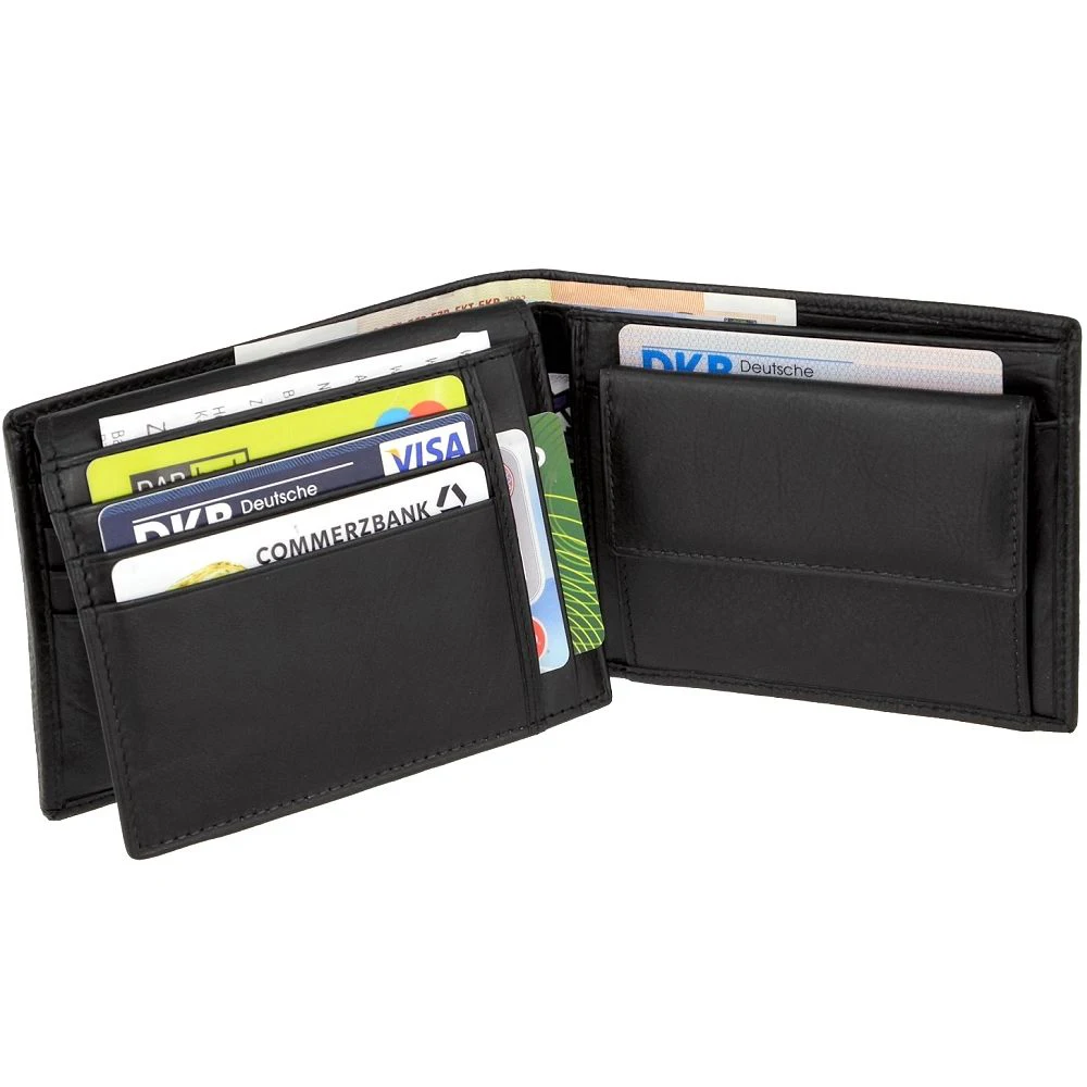 
Mens Black Top Grain Cow Leather Fashion Wallet Purse 