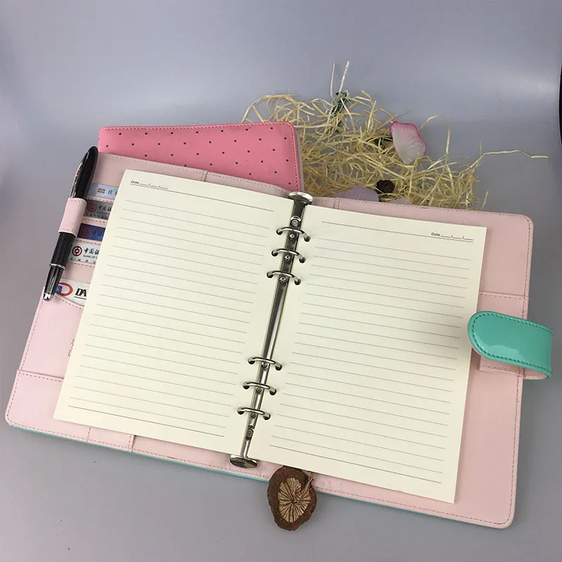 Shiny PVC leather custom binder planner with dot printing, 6 holes ring binder dotted day planner wholesale