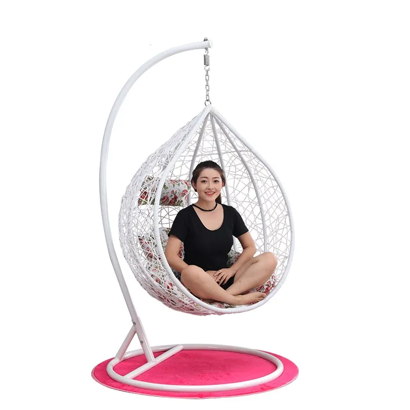 free sample Iron steel tube PE rattan wicker patio hanging egg swing chair with cushion