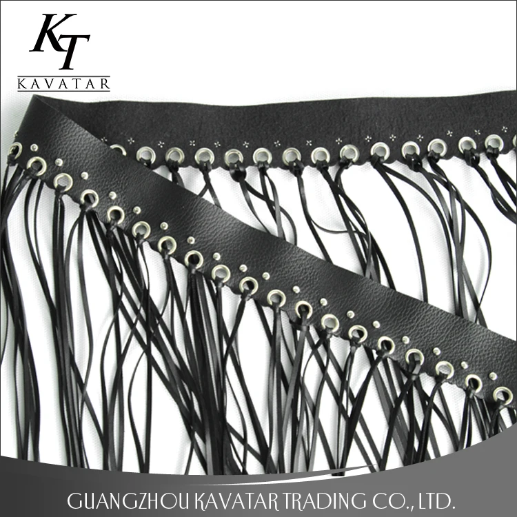 Fashion artificial eyelet leather lace,leather fringe trim for bags and shoes Eyelet belt