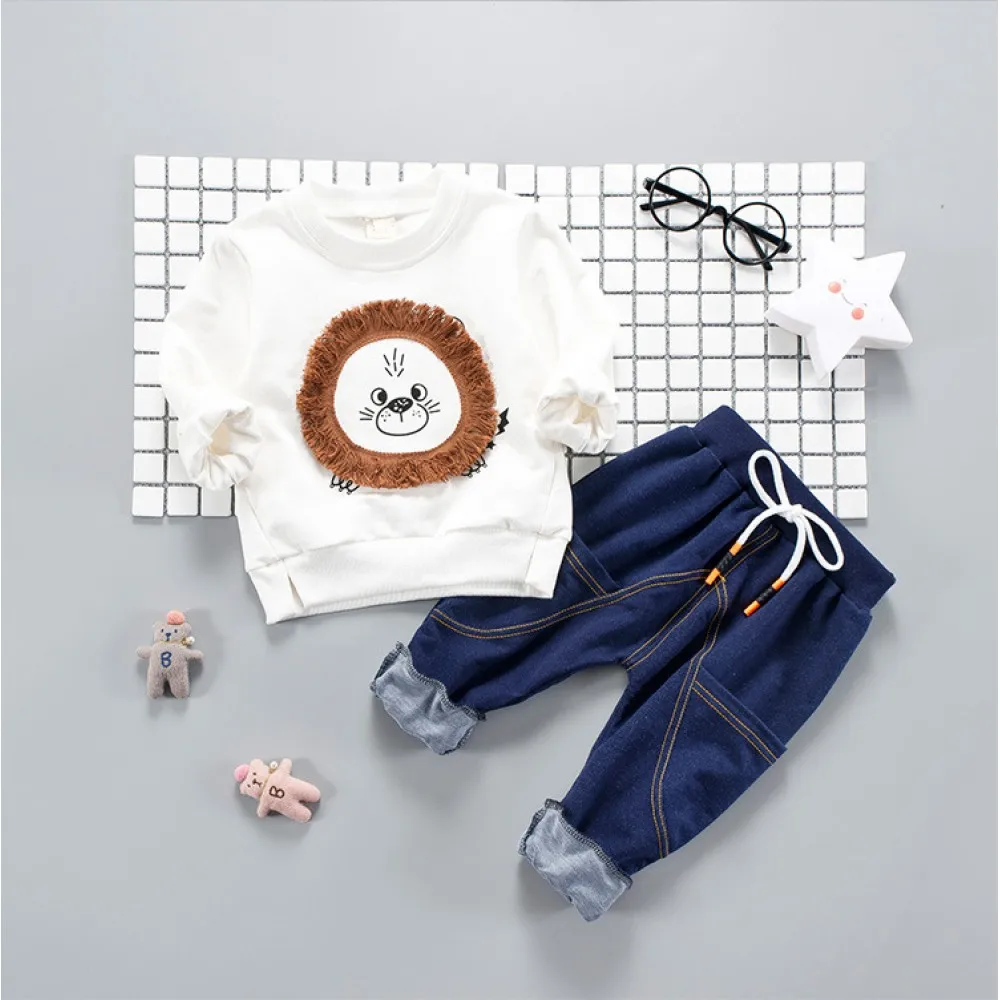 
Children Winter Set Gold Autumn Boy and girls funny face sun Sportswear Girls Casual Two-piece 