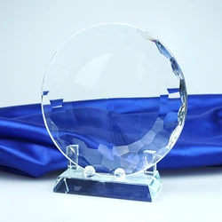 Round crystal trophy in plate shape for Sandblasting