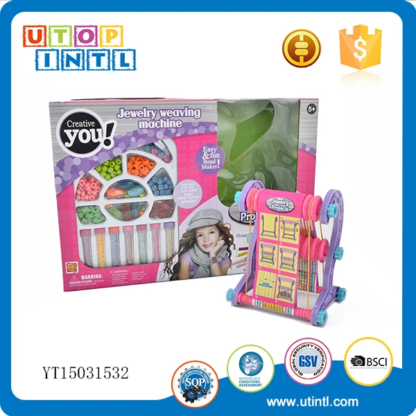 Diy Hot sale cheap plastic girl Jewelry set toy bead weaving craft machine kits for girl party educational game
