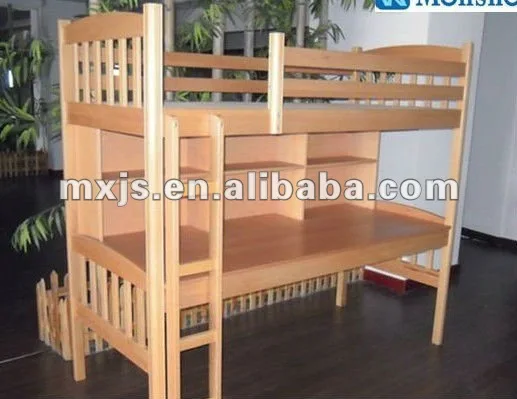  Двухъярусная кровать для общежития из массива дерева со столом и лестницей
