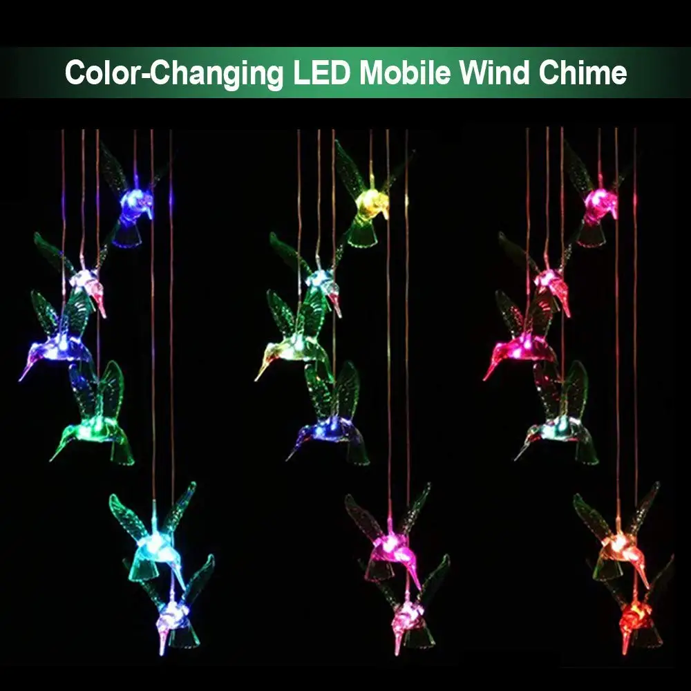 OEM China factory Outdoor Solar Powered Decor Hanging Garden LED Color changing solar hummingbird wind chime lights for window