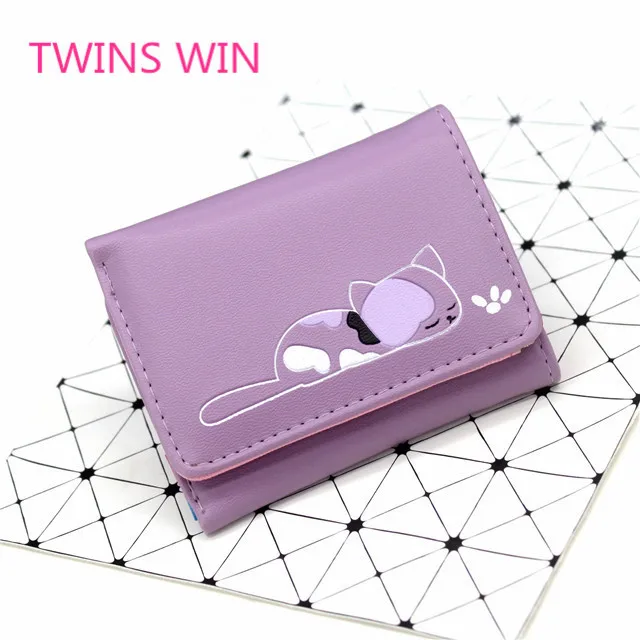 Yiwu market factory price top quality girls Short Cartoon cat design unique colorful leather elegance wallets wholesale 115