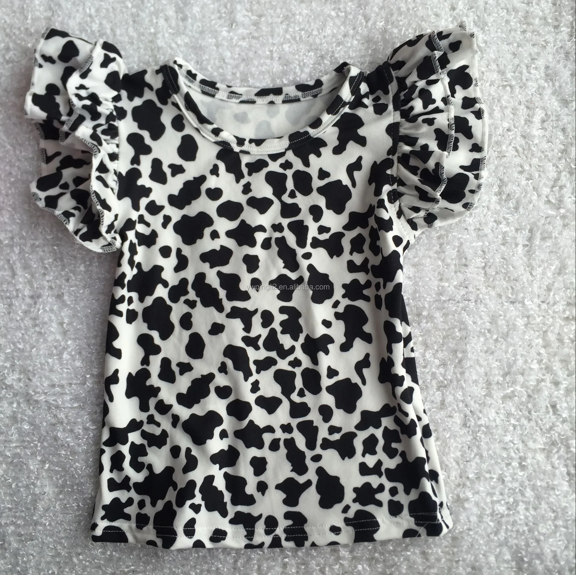 
CZ-503 ruffle tee shirt for girls print ruffle tank cotton top wholesale 