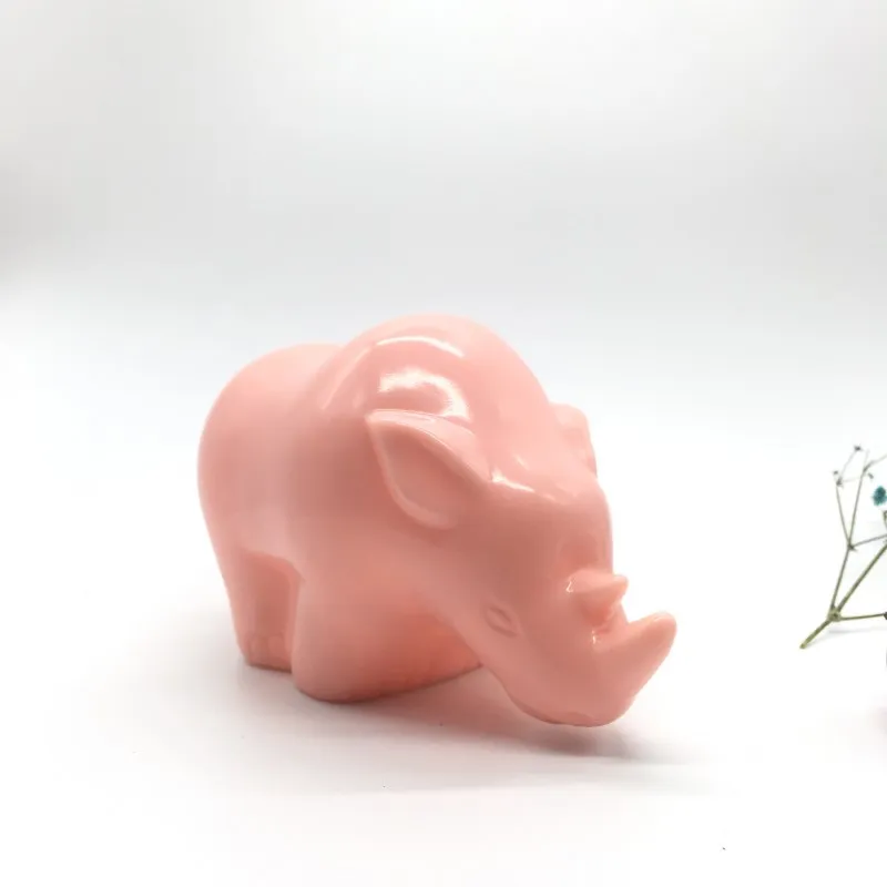 custom plastic cute rhino coin bank animal money box with lock and key cute piggy bank