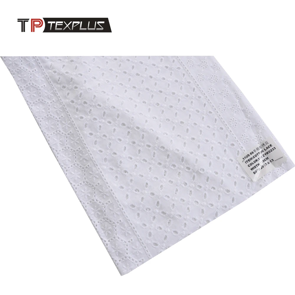 High quality 100% cotton white cut work embroidery cotton lace fabric