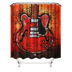 Fabric Shower Curtain Curtains with Hooks Guitar Shower Curtains Musical Instruments Vintage Style Home Decor