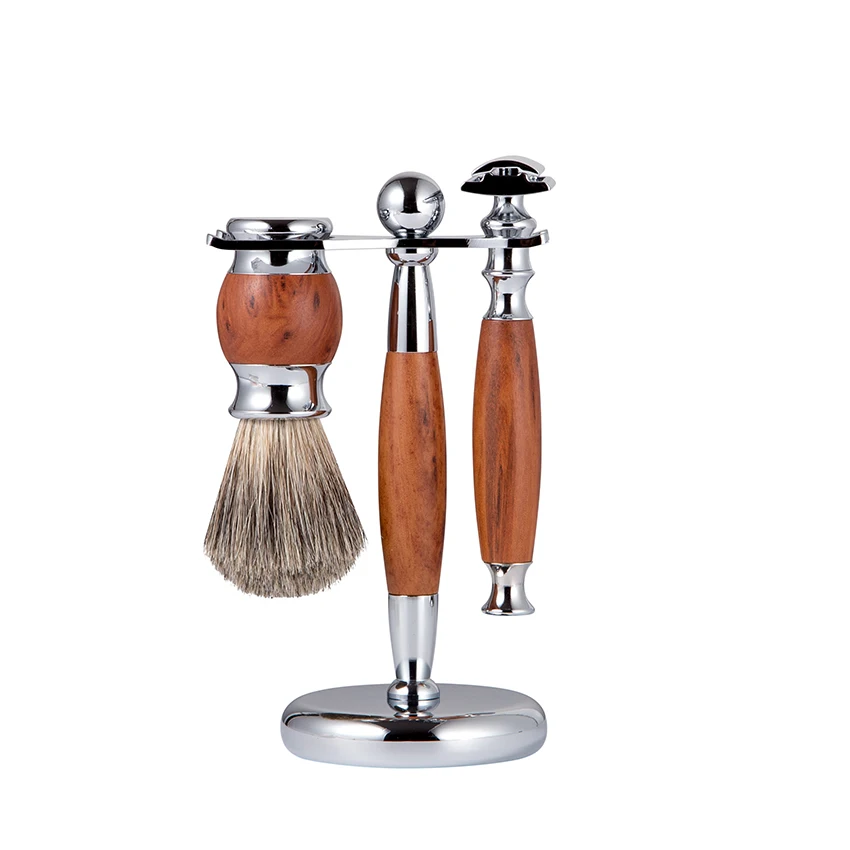 
OEM hot sale 3-in-1 shaver set with wet shaving brush and stand 