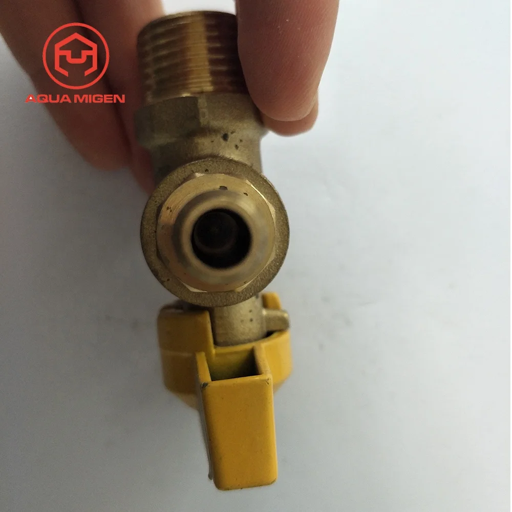 90 Degree CW617N Small Brass Angle Gas Ball Valve with Yellow Handle For Water Heater System