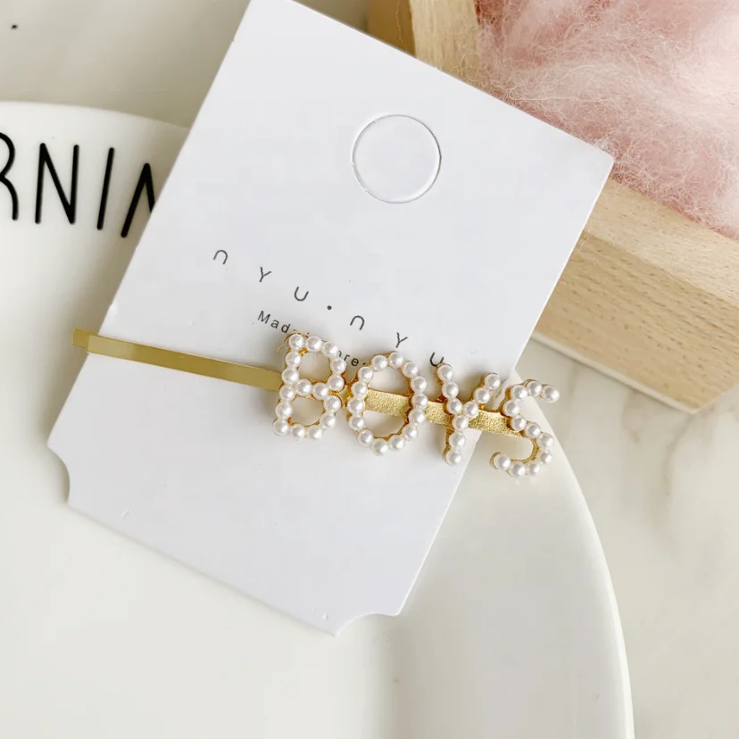Hot Korean ins pearl hair pin letter hairpin in golden customized letters acceptable