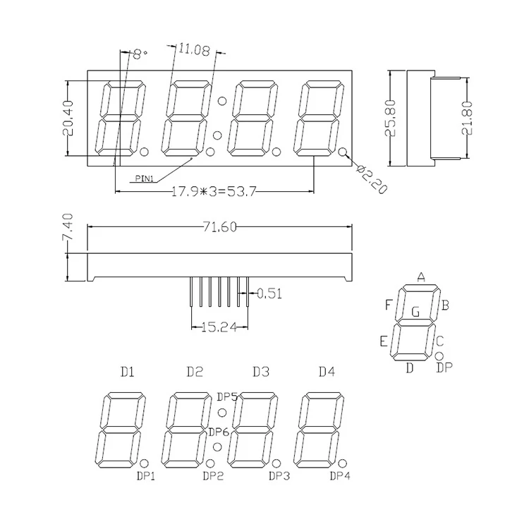 Factory price 4 bits 7 segments 0.8 inch for pulse dust removal display