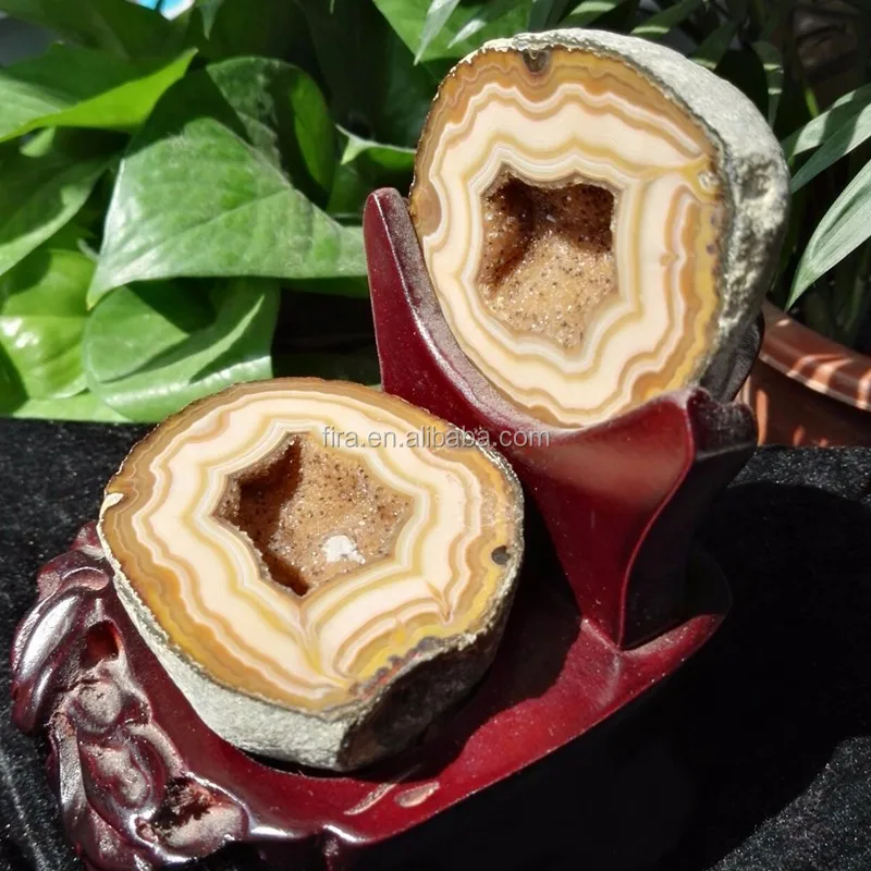 Home Decor Natural Polished Agate Geode Stone in Pairs Agate Druzy Crystal Slab