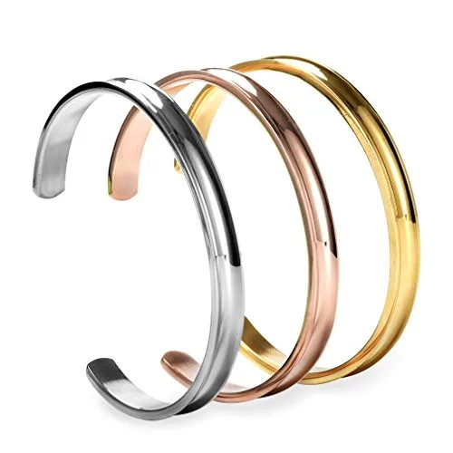 
Stainless Steel 3 Colors Hair Tie Grooved Cuff Bangle Bracelet for Women Girls 