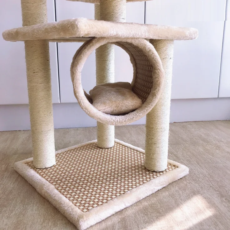 Plush Wooden Cat Furniture Pet Condo Tower Cat Scratcher Tree House Tower