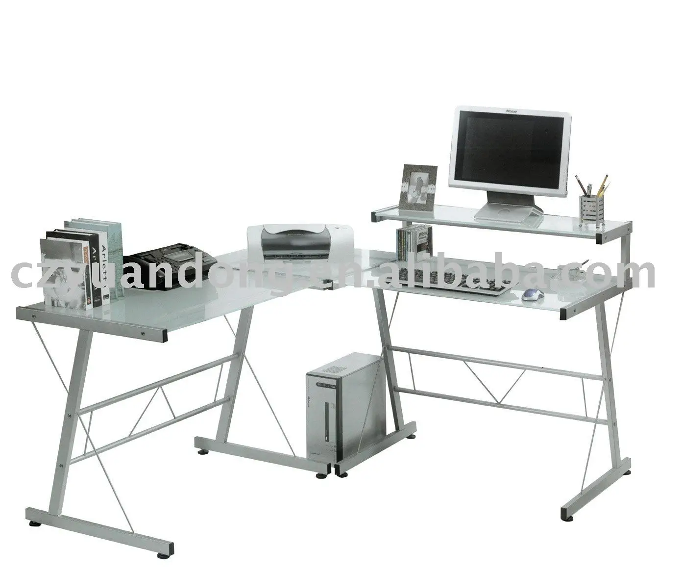 Длинный стеклянный офисный угловой компьютерный стол