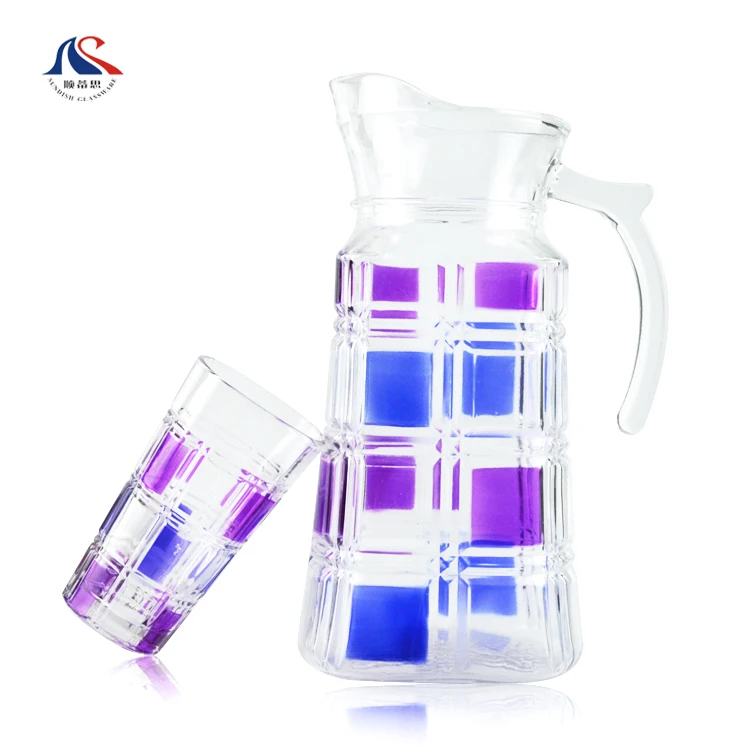 glass Cup Glassware Juice tea pot  clear drinking water  Pitcher  With Handle Summer Drink  jug